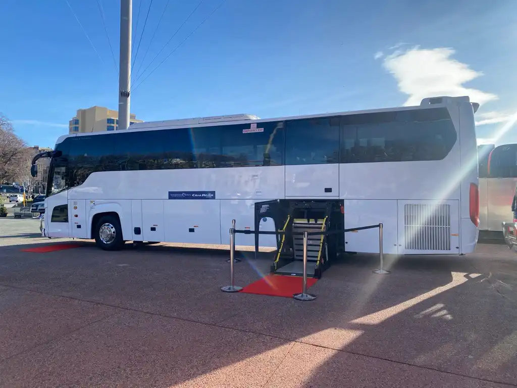 Side view of wheelchair accessible coach Hobart